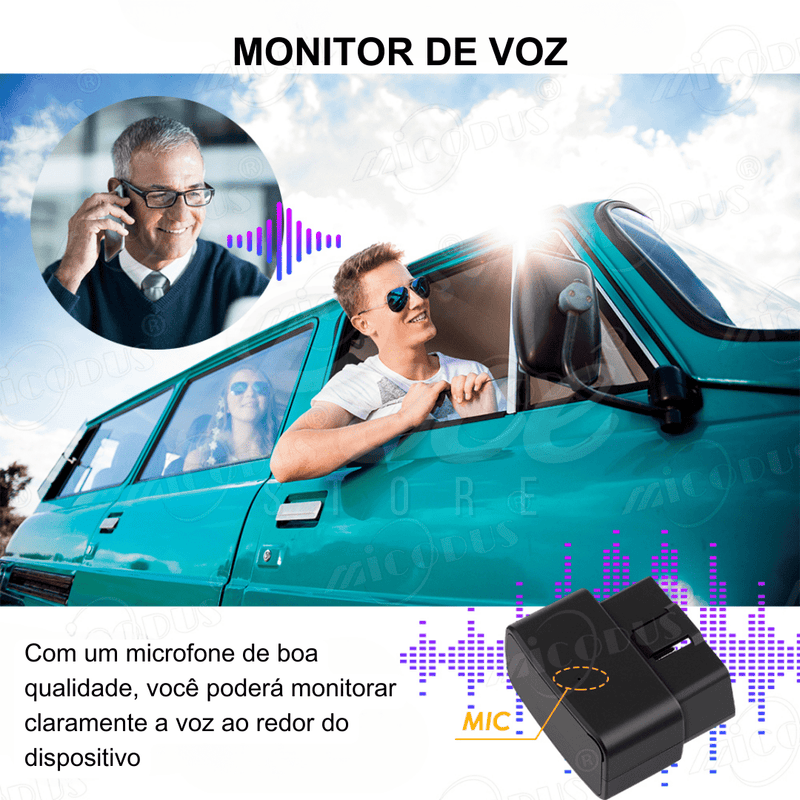 Rastreador - Monitor de Voz - Mini OBD GPS MV66