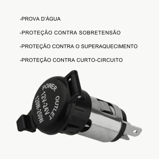 Soquete Acendedor 12V e 24V Universal com Proteção, Fusível de 10A e Capa Impermeável – Ideal para Carros, Barcos e Mais