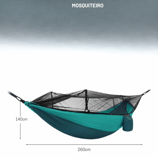 Rede de Camping com Mosquiteiro e Acessórios Inclusos Nylon de Paraquedas 210T- Correias, Mosquetões e Estacas