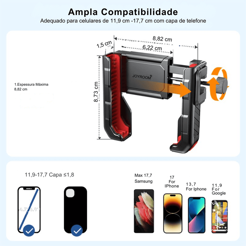 Suporte para Celular para Bicicletas e Motos - Compatível com iPhones, Galaxies e Outros Smartphones