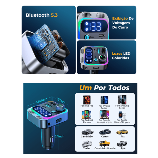 Transmissor Bluetooth 5.3 FM para Carro da Joyroom